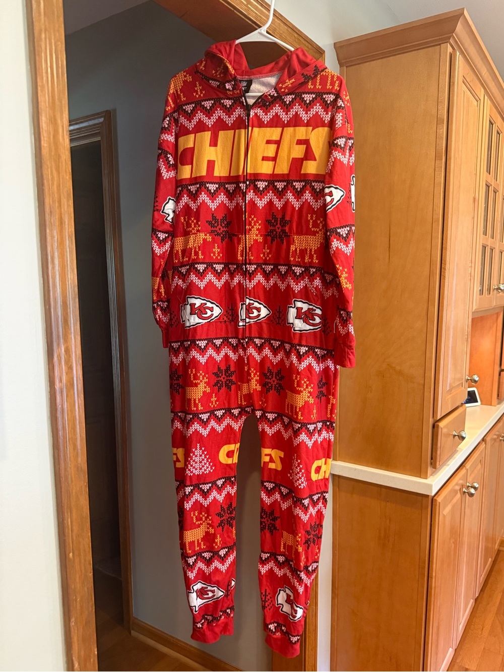 Kansas City Chiefs Ugly Pattern One Piece Pajamas - Size Small